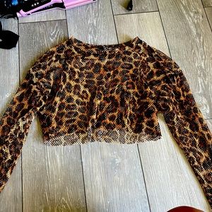 Sheer cheetah crop top long sleeve